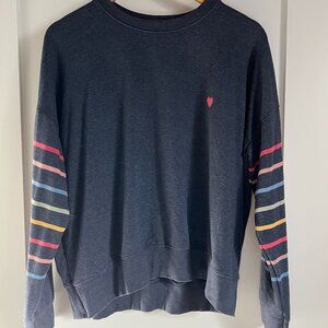 Sundry Navy Sweatshirt with Multi-Stripe Sleeves